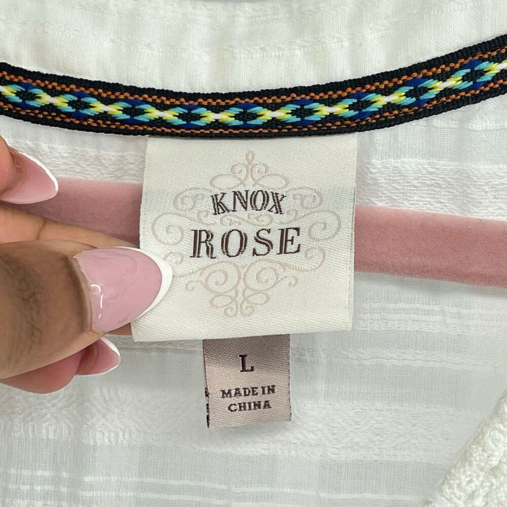 Knox Rose White Boho Lace Trim Tiered Short Dress Tassel Tie Size Large - Picture 6 of 14